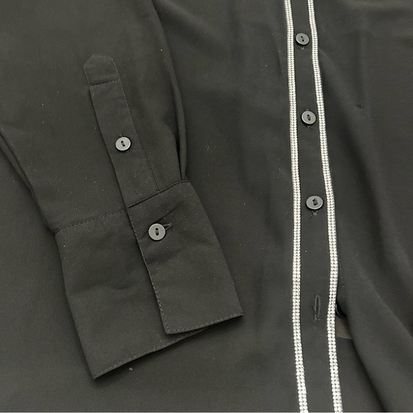 💎Forever 21 Black Button-Up Shirt with Rhinestome Trim Large NWOT - Picture 4 of 7